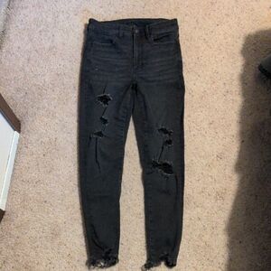 Black Super Hi-Rise Jegging Crop Distressed Jeans